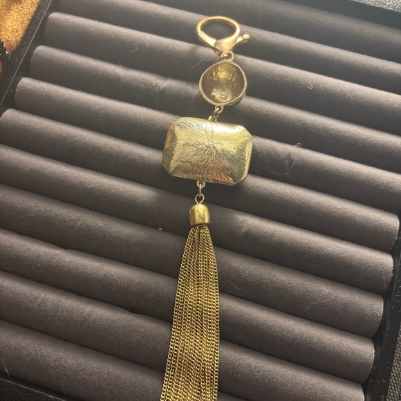 Bag Charm - Smoky Quartz Stone & Gold Tassel - Handbag Charm / Purse - Upcycled - Picture 6 of 8